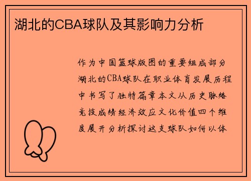 湖北的CBA球队及其影响力分析