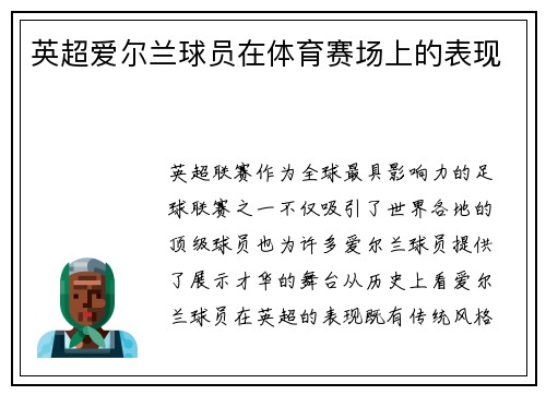 英超爱尔兰球员在体育赛场上的表现